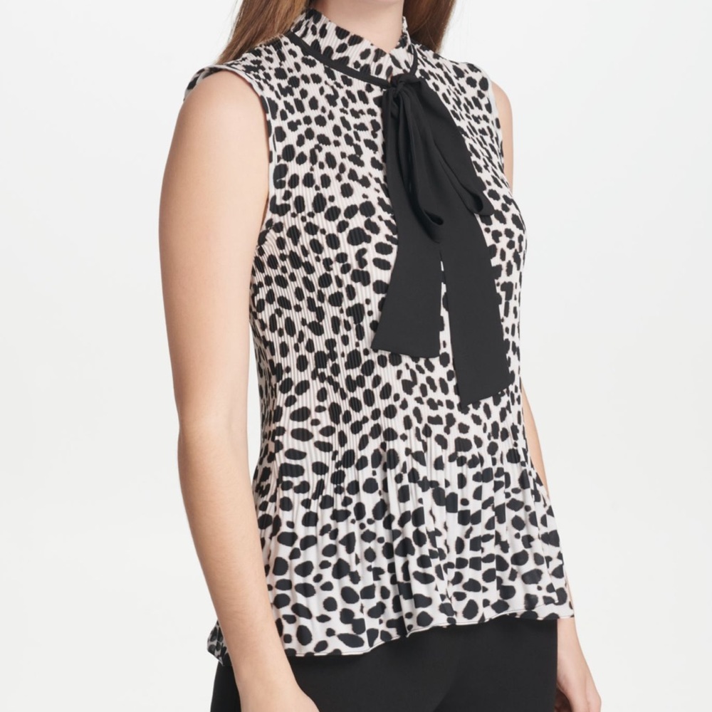 DKNY Leopard Print Sleeveless Tie Neck Blouse